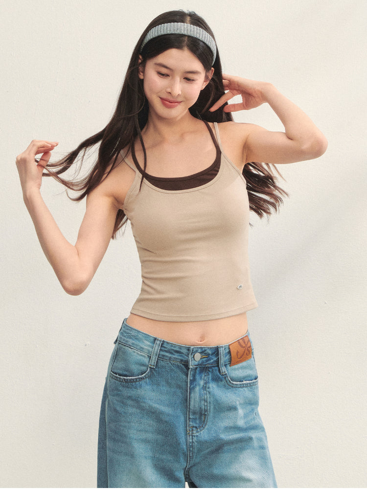 Fake Two-piece Padded Camisole Tank Top