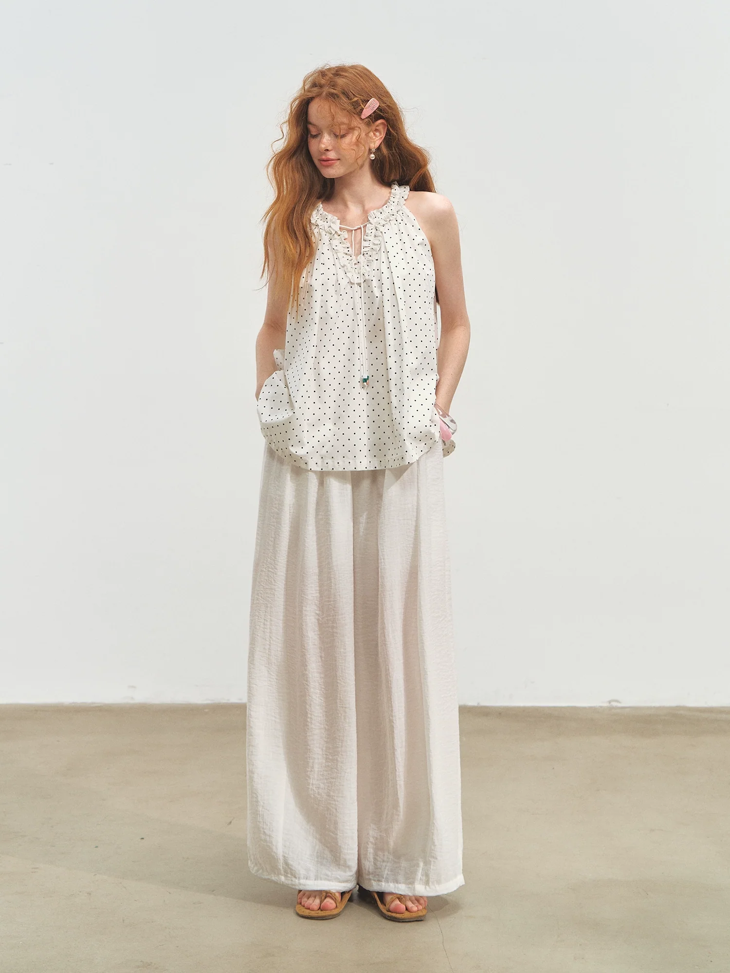 Polka Dot Halter V-neck Tank Top