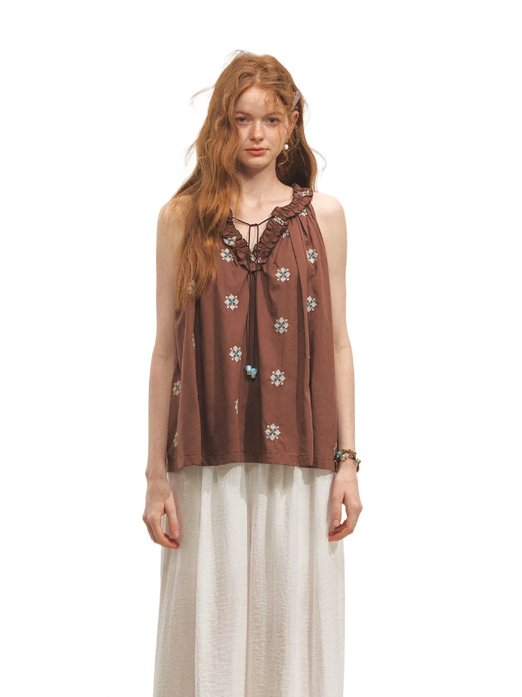 Polka Dot Halter V-neck Tank Top