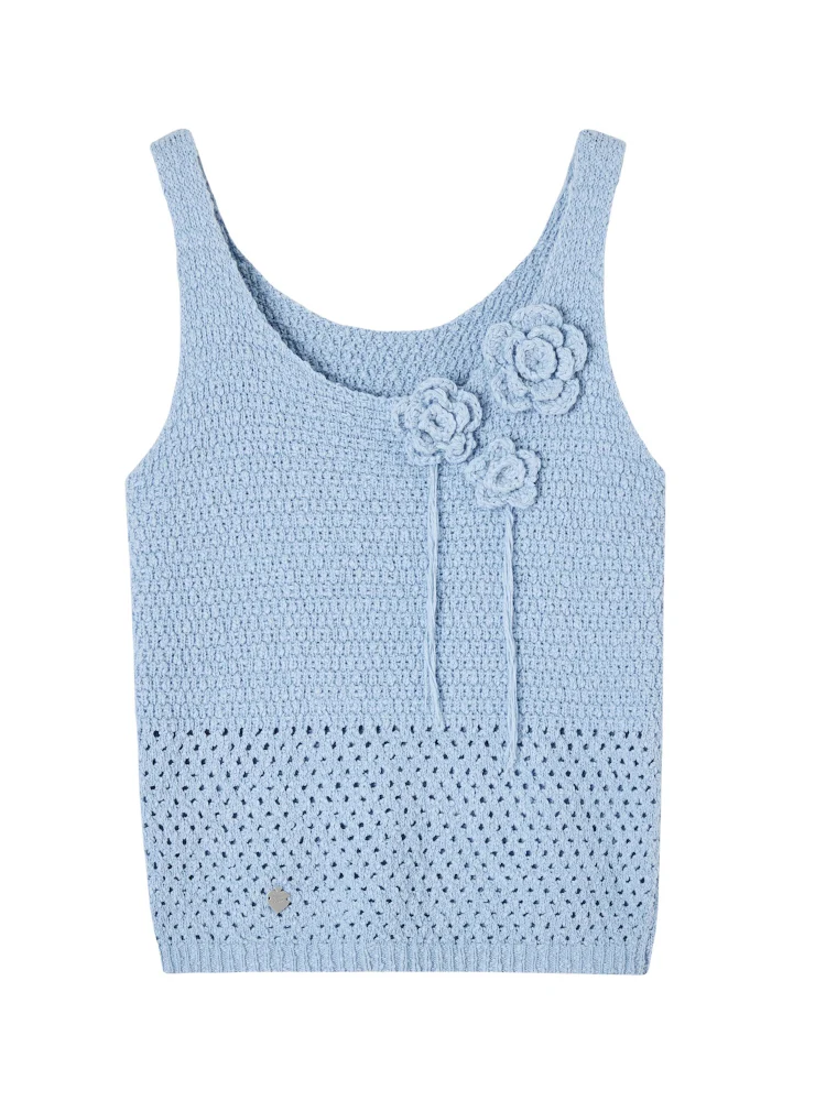 Three-dimensional Handmade Flower Crochet Tank Top