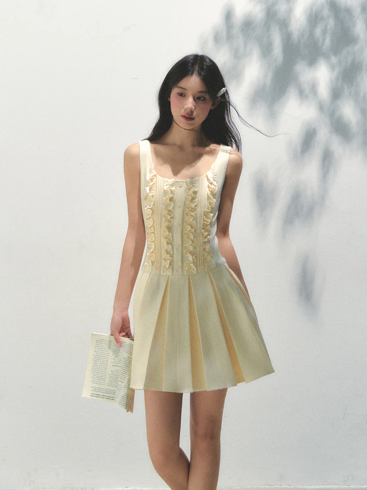 Detachable Sailor-collar Pleated Dress