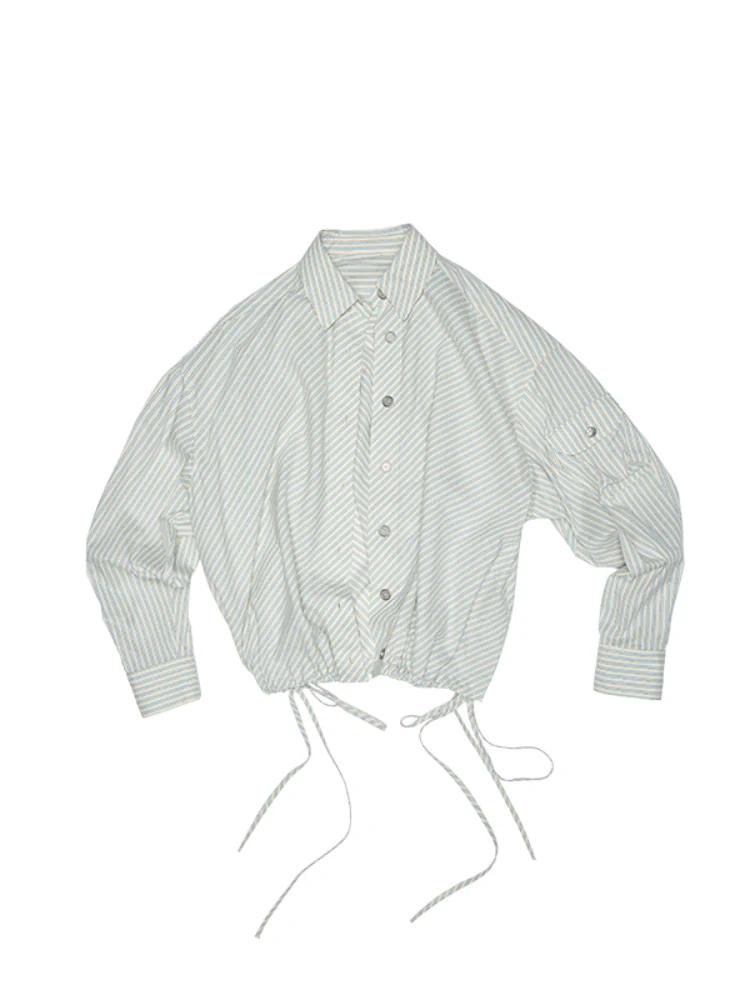 Retro Diagonal Cut Striped Bud Shirt
