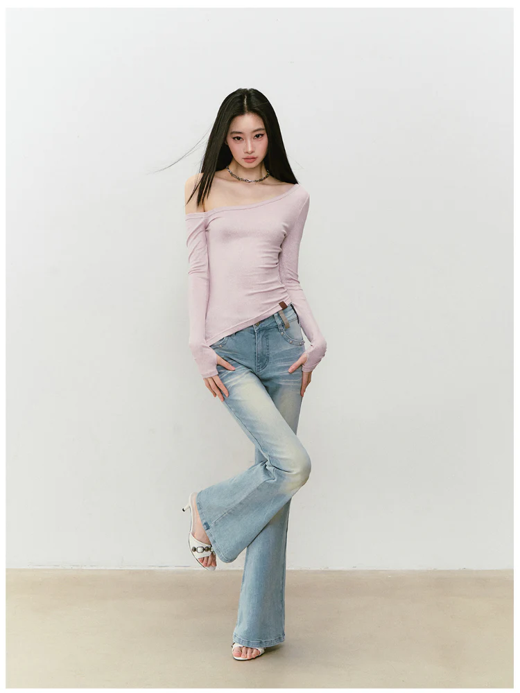 Shimmer Asymmetric Shoulder Irregular T-shirt