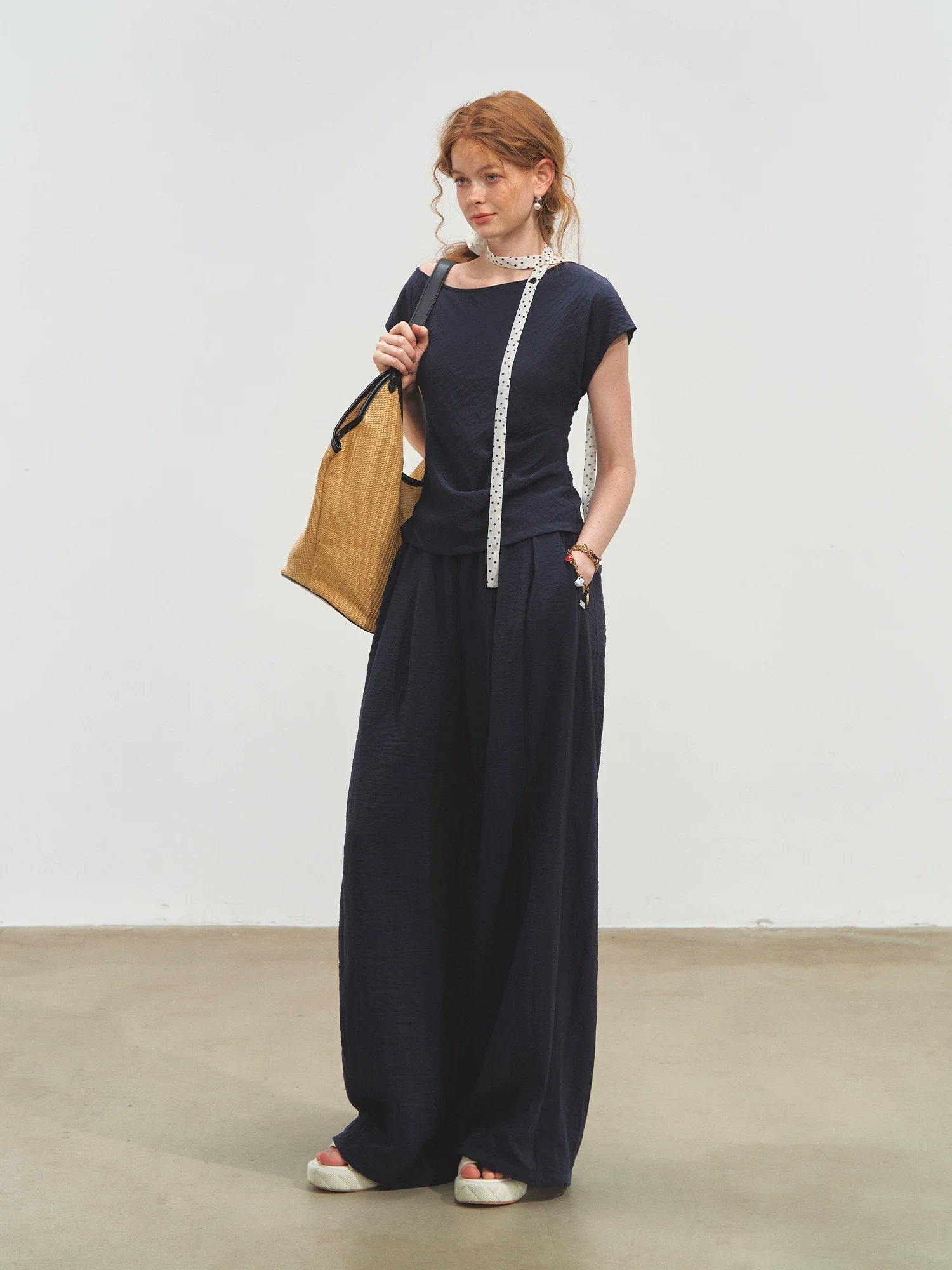 Draped Lazy Asymmetric Shoulder Convertible Top Set