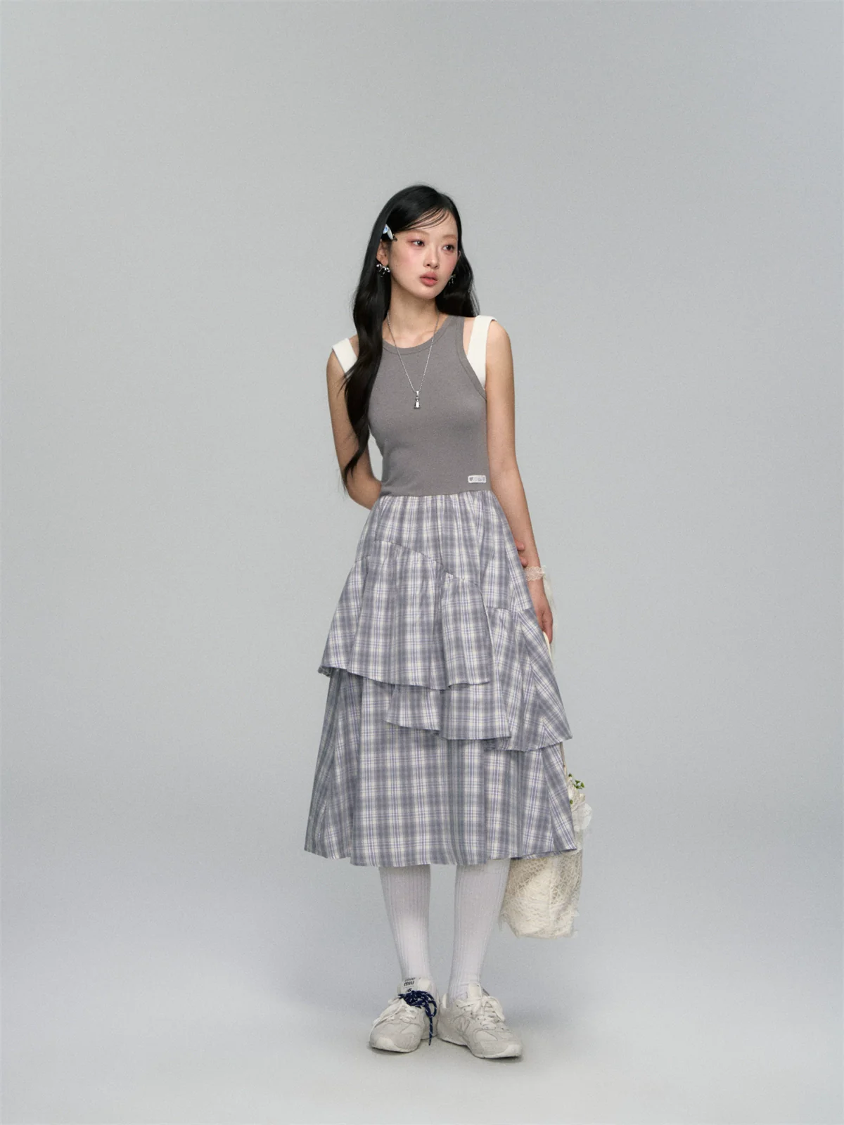 Plaid Asymmetric Sleeveless Vest Dress