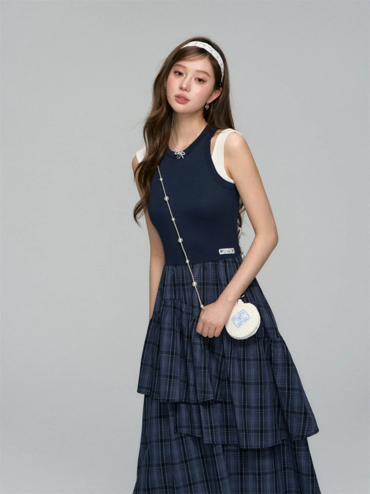 Plaid Asymmetric Sleeveless Vest Dress