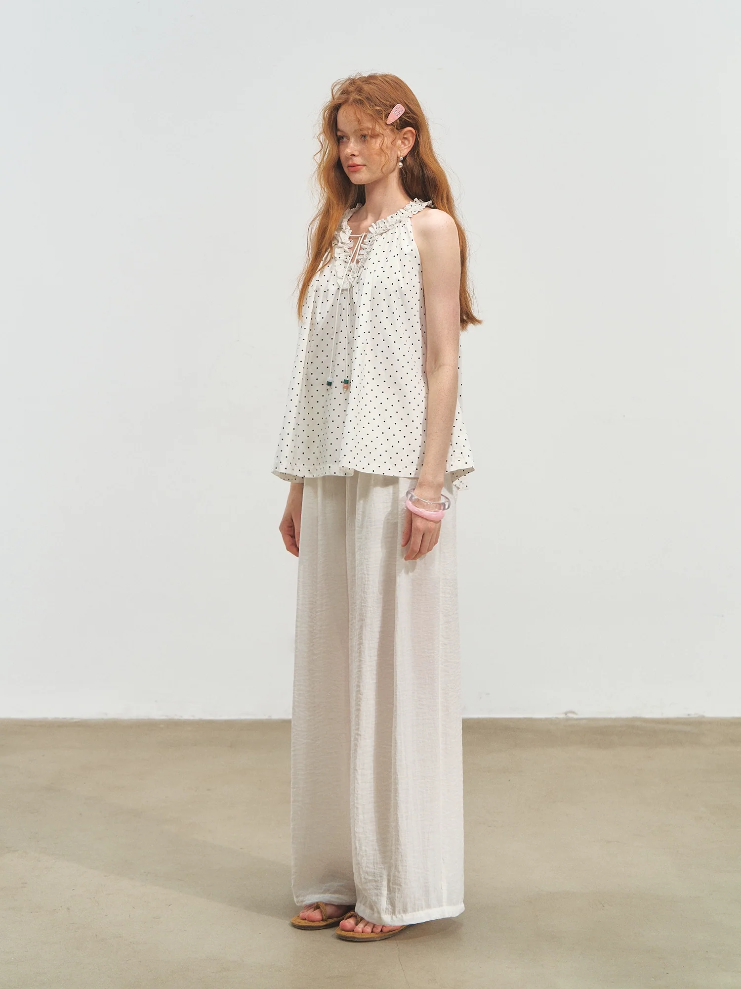 Polka Dot Halter V-neck Tank Top