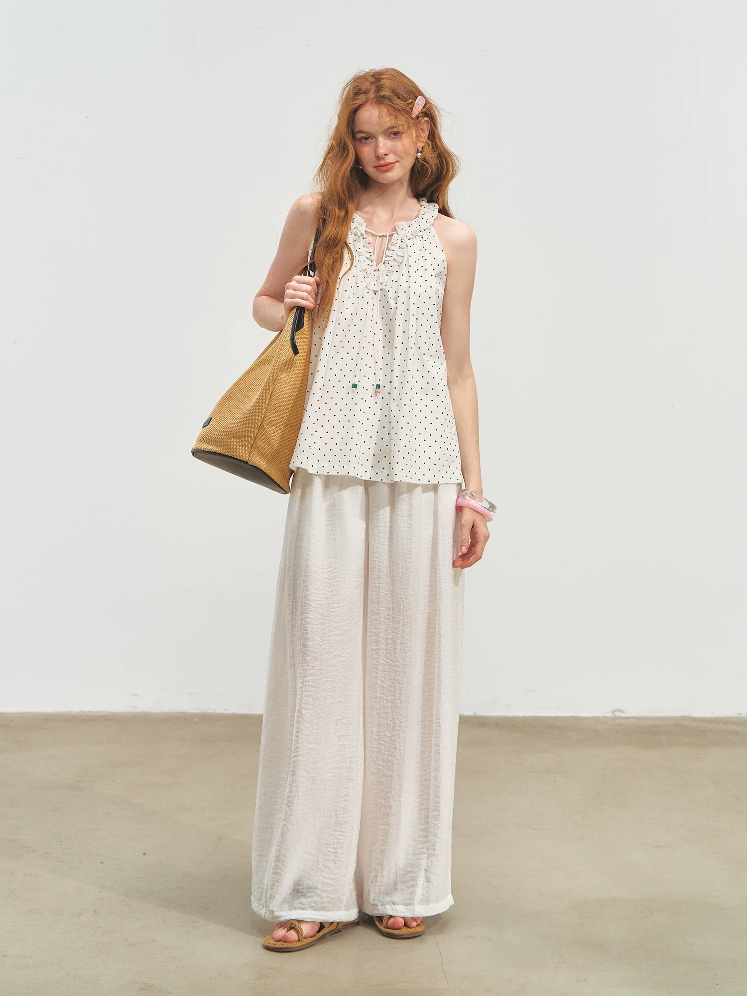 Polka Dot Halter V-neck Tank Top