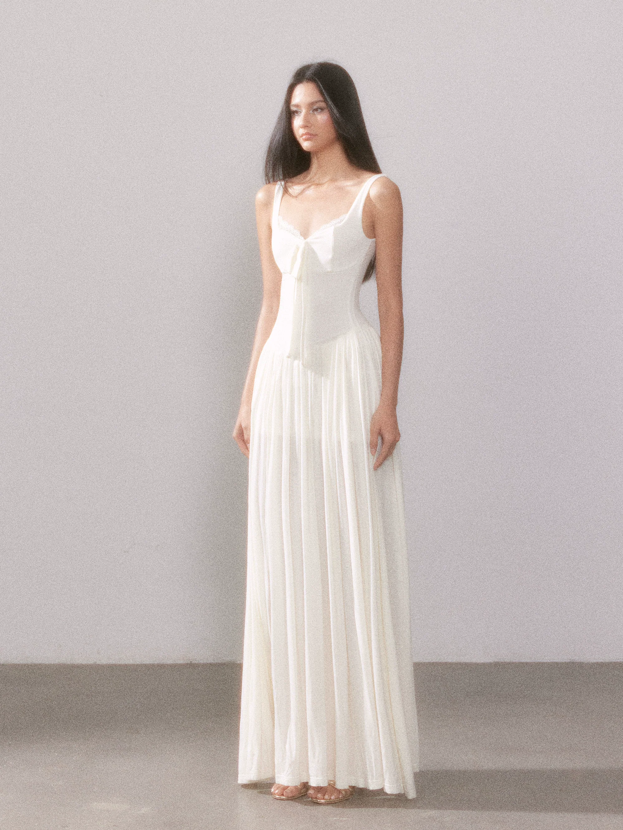 Lace Knit Spaghetti Strap Slit Long Dress