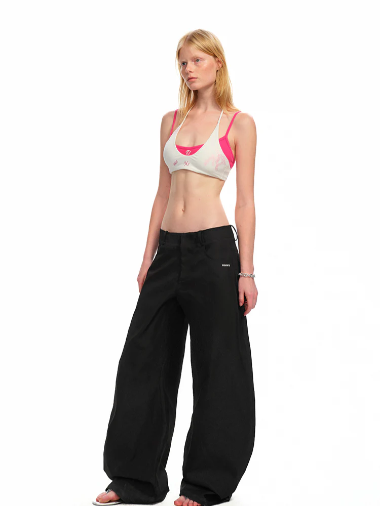 Low-Rise Slim-Fit Loose Wide-Leg Pants