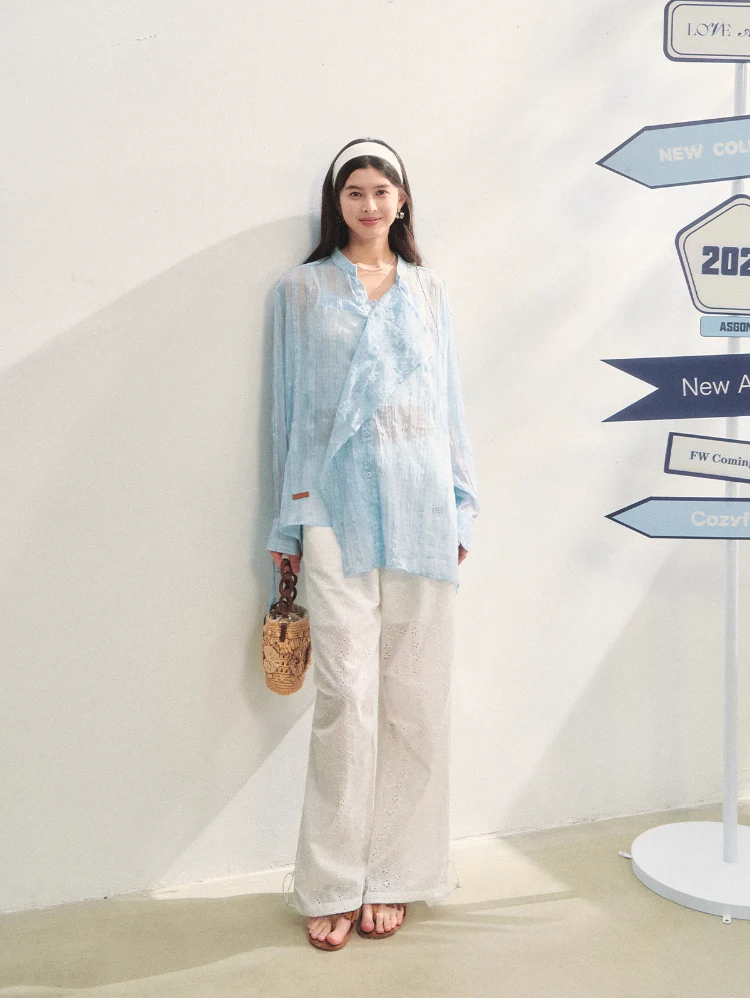 Irregular Cuff Tie-up Sunscreen Shirt