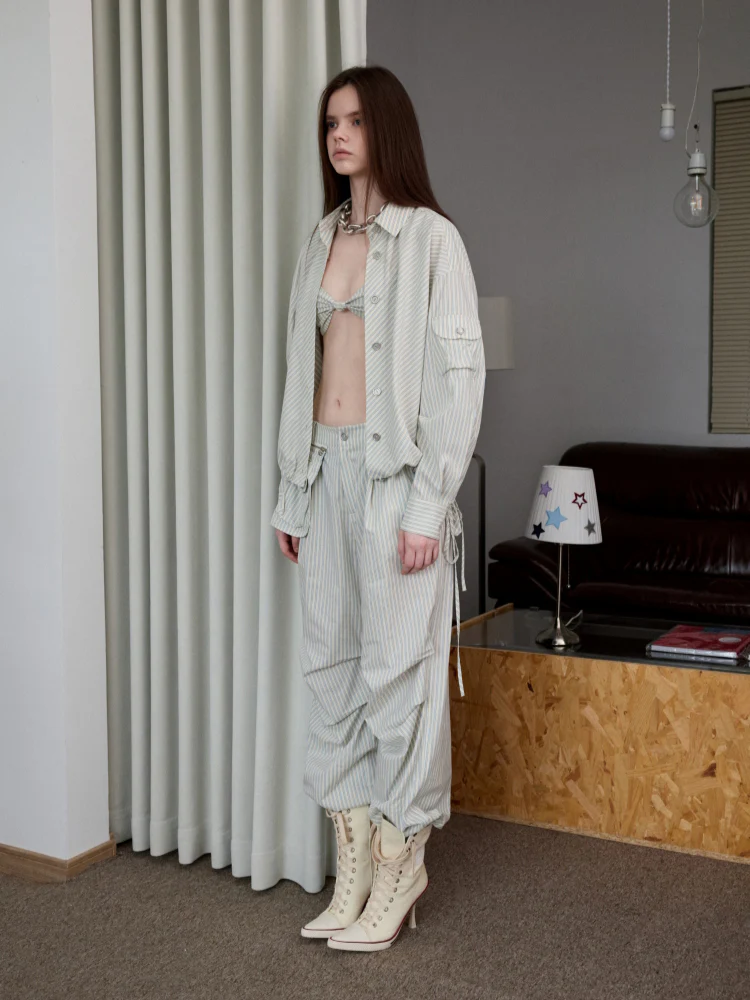 Retro Diagonal Cut Striped Bud Shirt