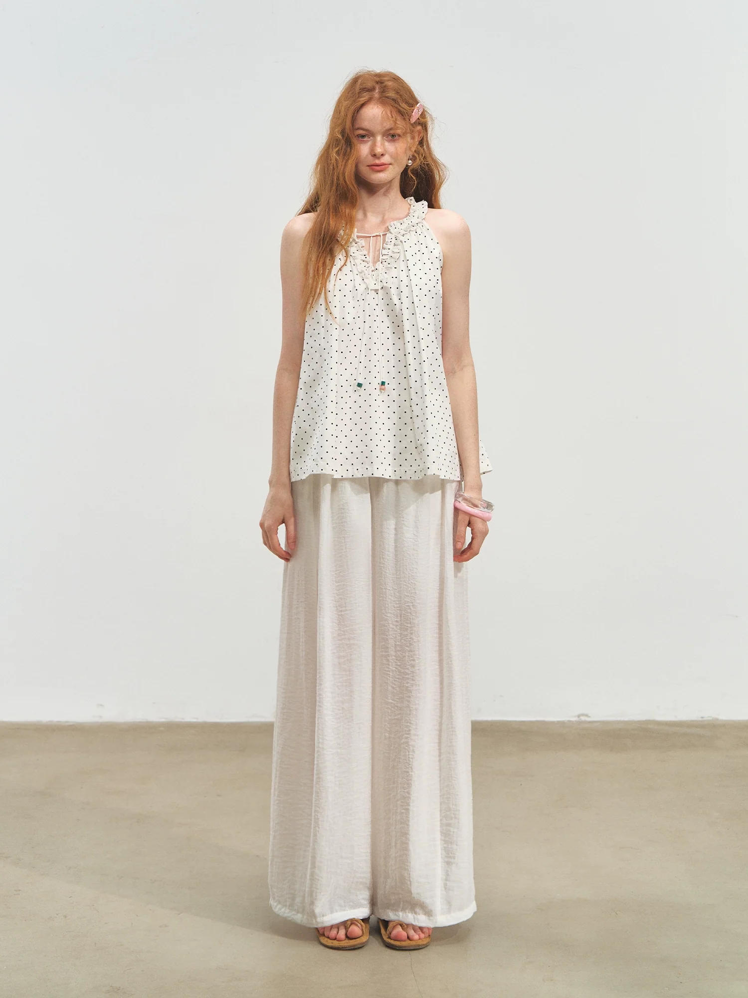 Polka Dot Halter V-neck Tank Top