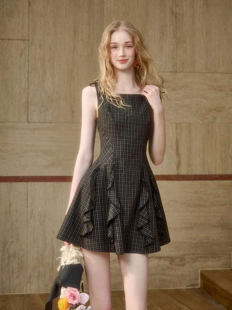 Plaid Old Money Lace Dress