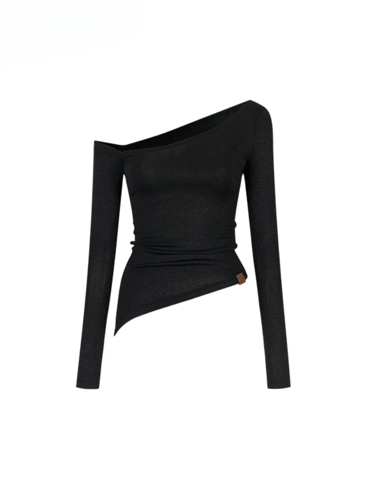 Shimmer Asymmetric Shoulder Irregular T-shirt
