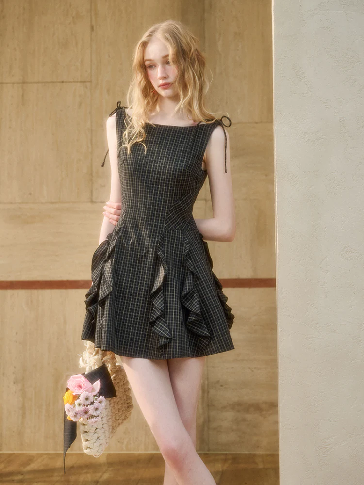 Plaid Old Money Lace Dress