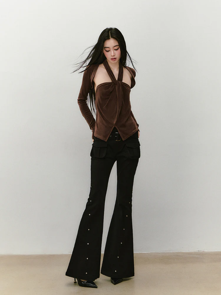 Knitted Halter Neck Slit Tank Top