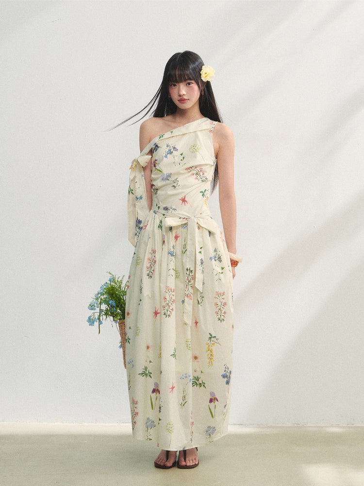 Off-the-Shoulder Bow Flower Bud Dress