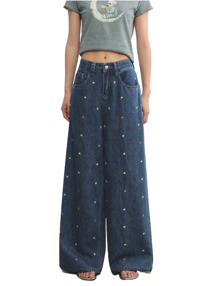 Colorful Floral Embroidered Straight-Leg Jeans