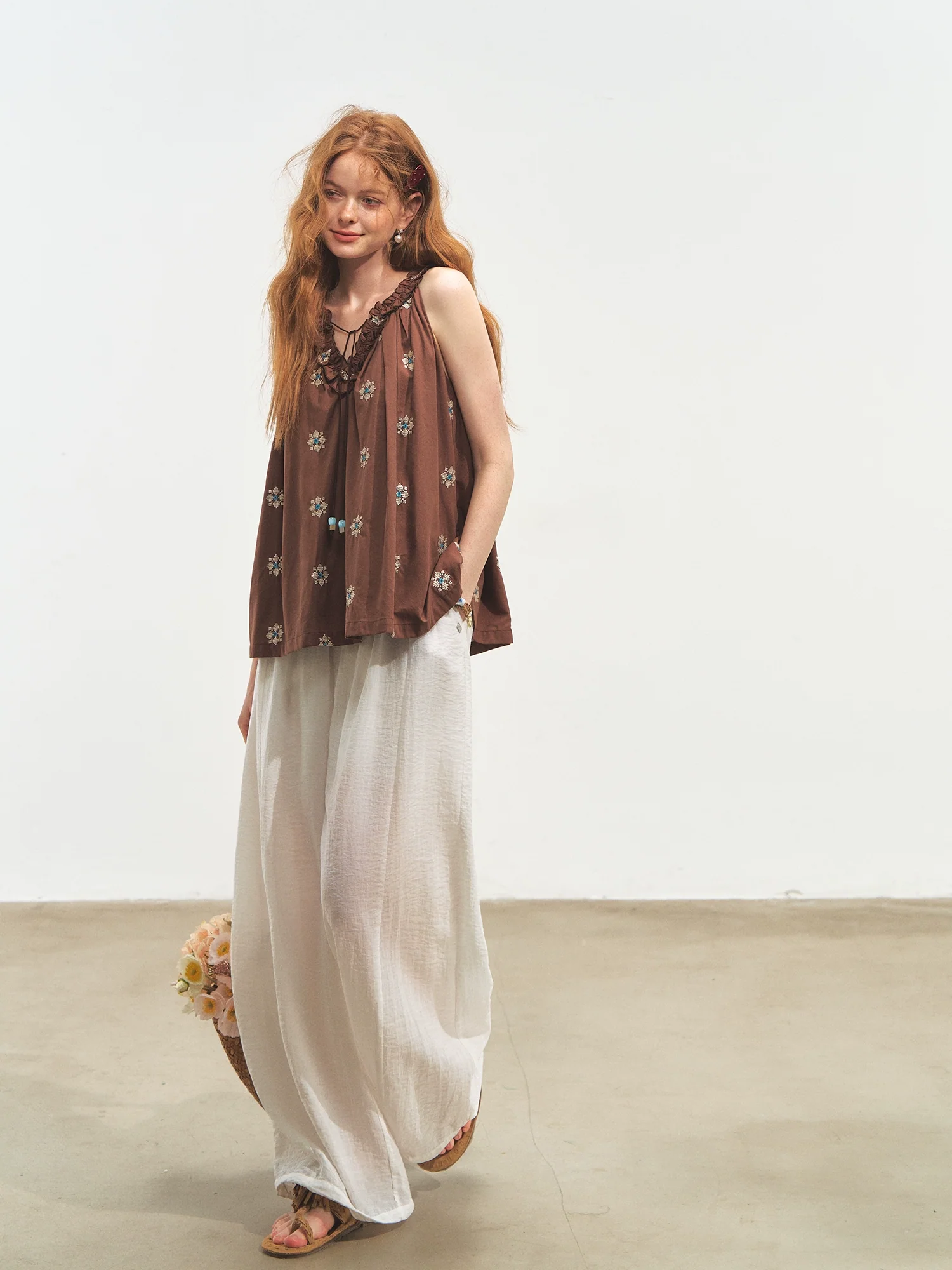 Polka Dot Halter V-neck Tank Top