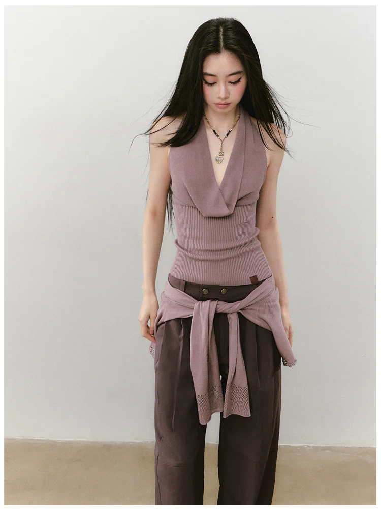 Heavy-duty Knitted Draped Neck Tank Top Set