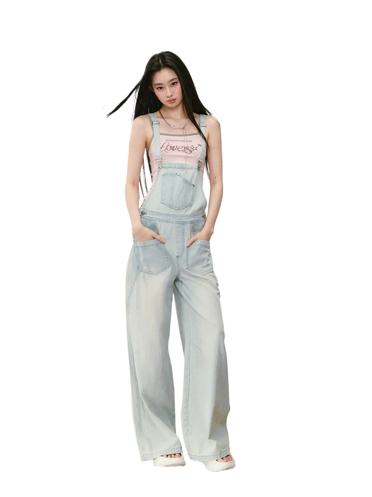 Washed Light Blue Denim Overalls