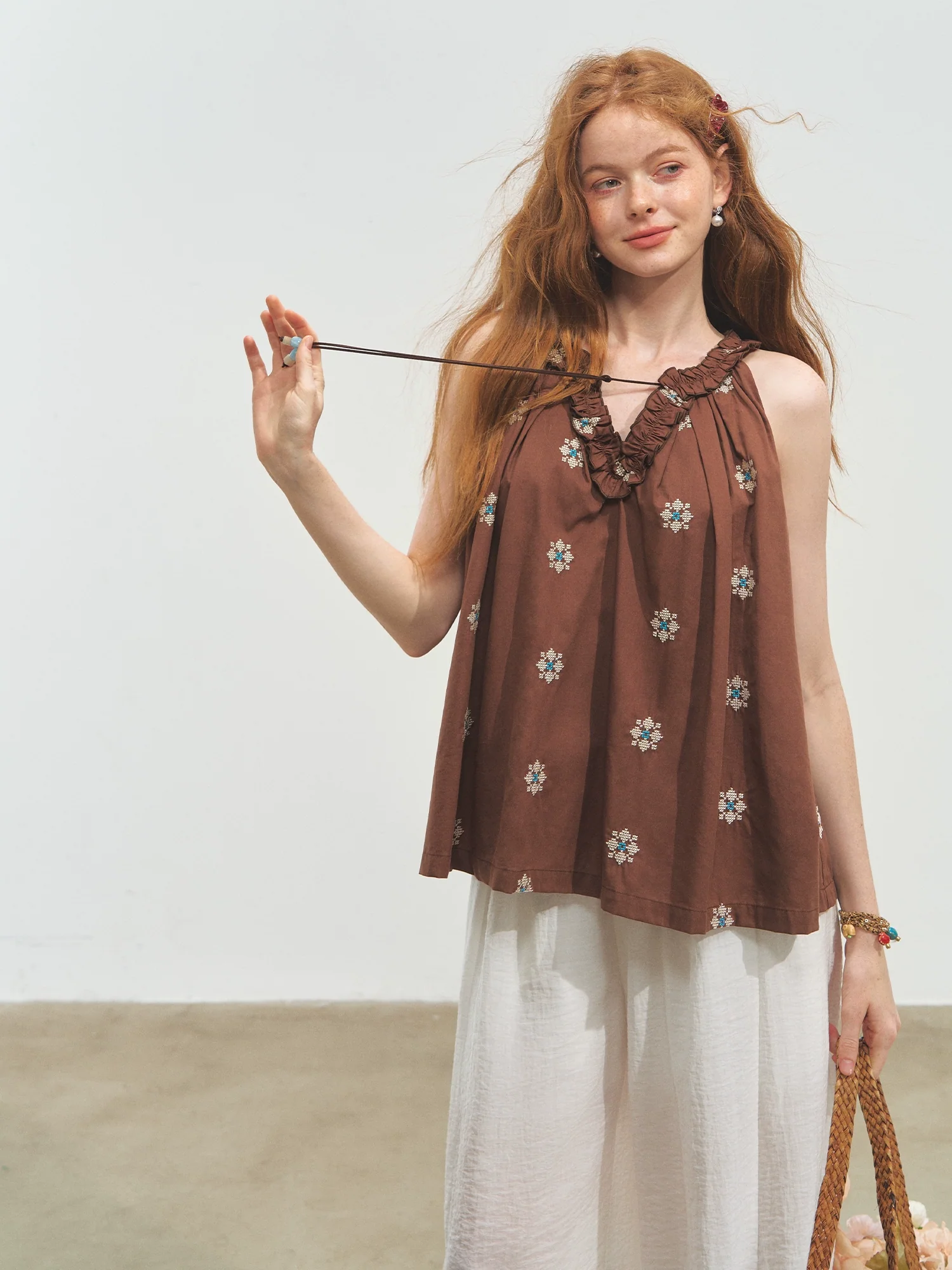 Polka Dot Halter V-neck Tank Top