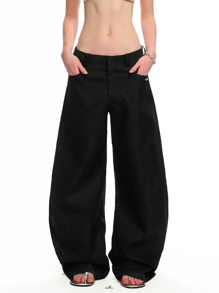 Low-Rise Slim-Fit Loose Wide-Leg Pants