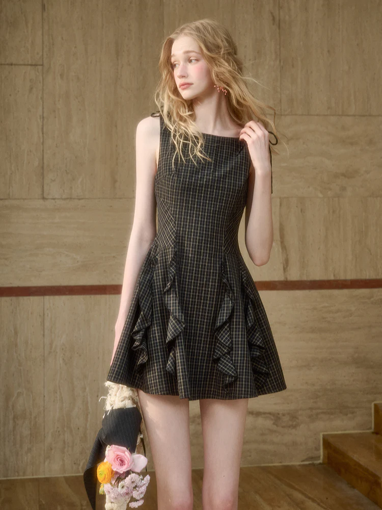 Plaid Old Money Lace Dress