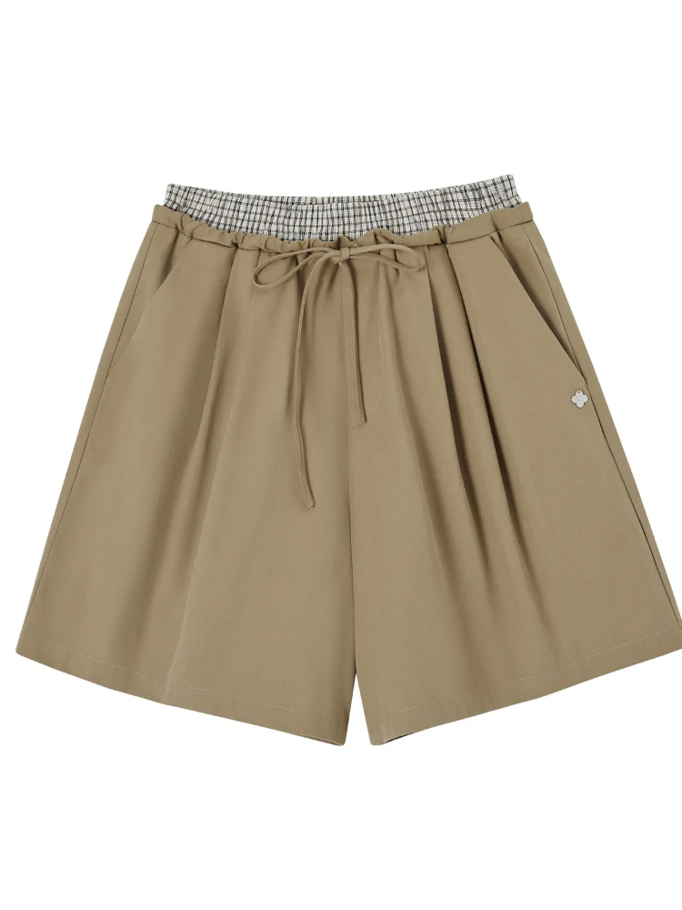 Fake Two-Piece Elastic-Waist Knee-Length Pants