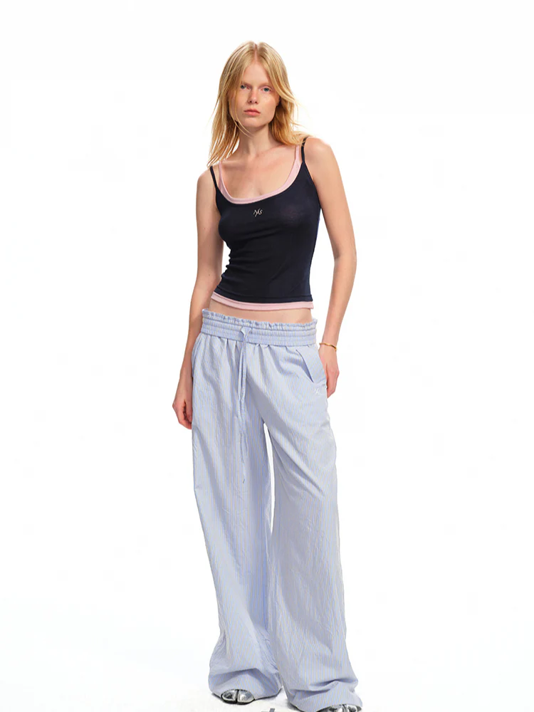 Striped Jacquard Mid - Rise Drawstring Trousers