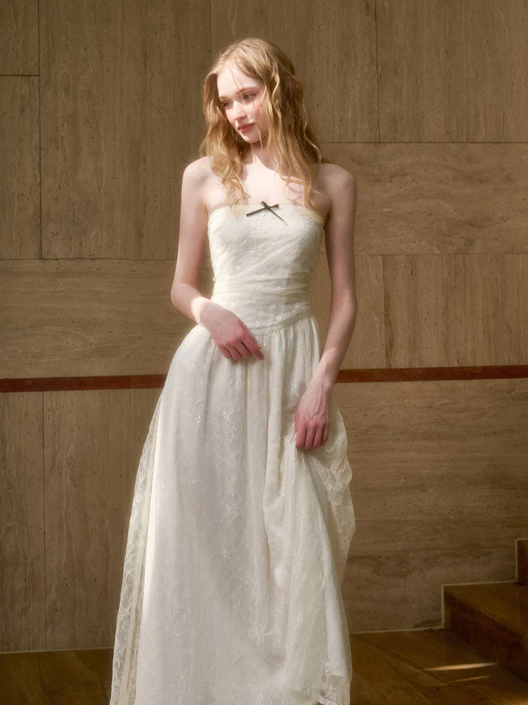 Lace Sequin Shimmer Waist - Cinching Camisole Dress