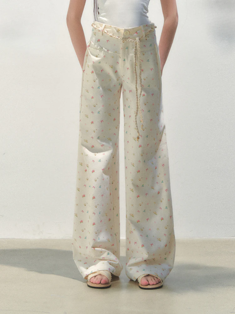 Ocean Print Straight-leg Pants