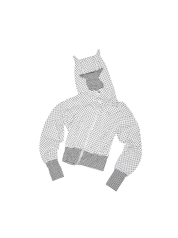 Double-Slider Small Polka Dot Devil Horn Hoodie