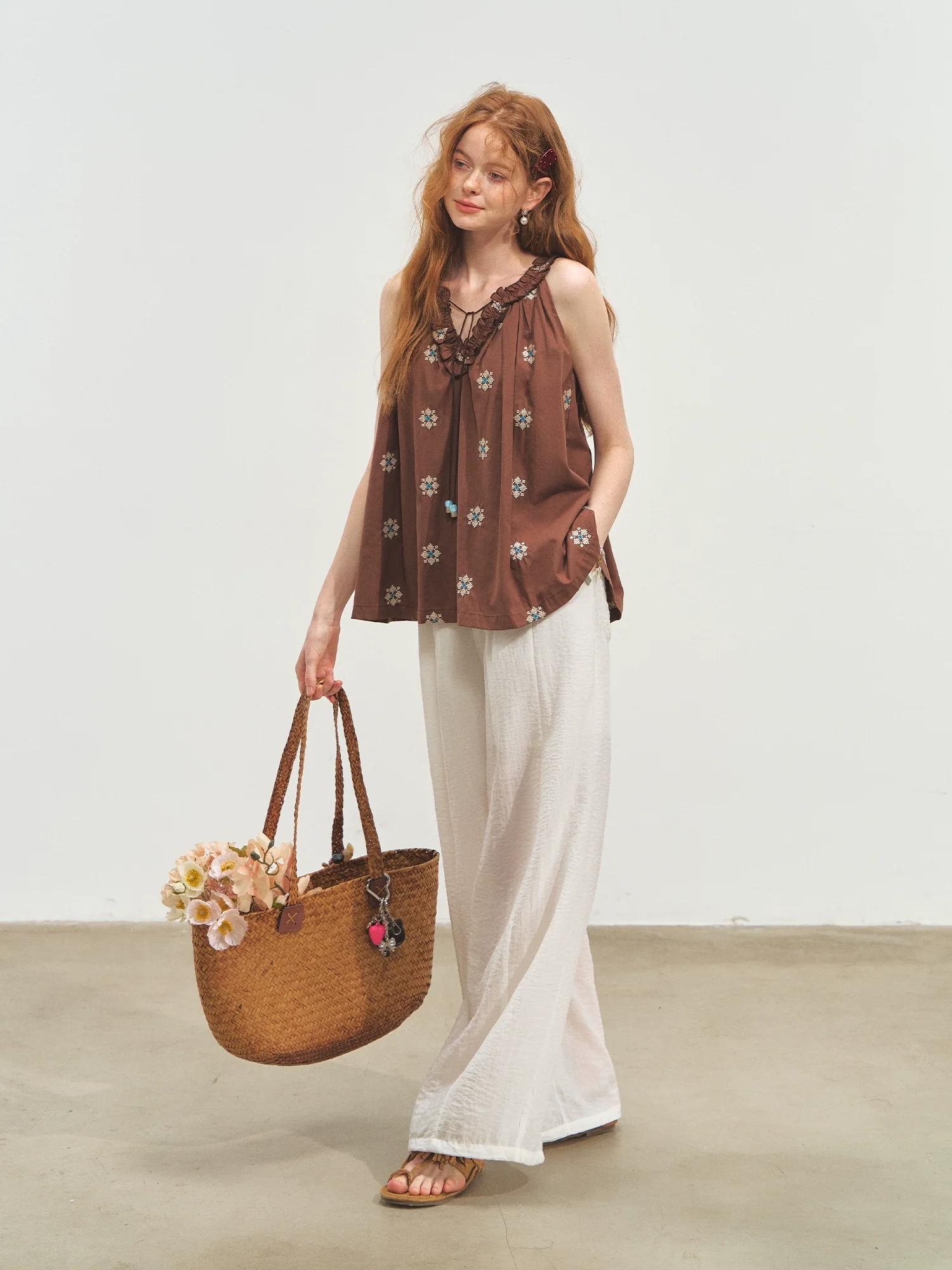 Polka Dot Halter V-neck Tank Top