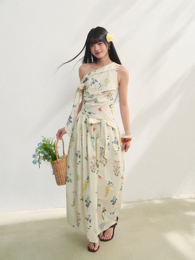 Off-the-Shoulder Bow Flower Bud Dress