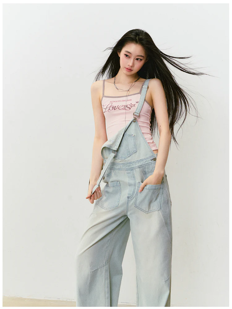 Washed Light Blue Denim Overalls