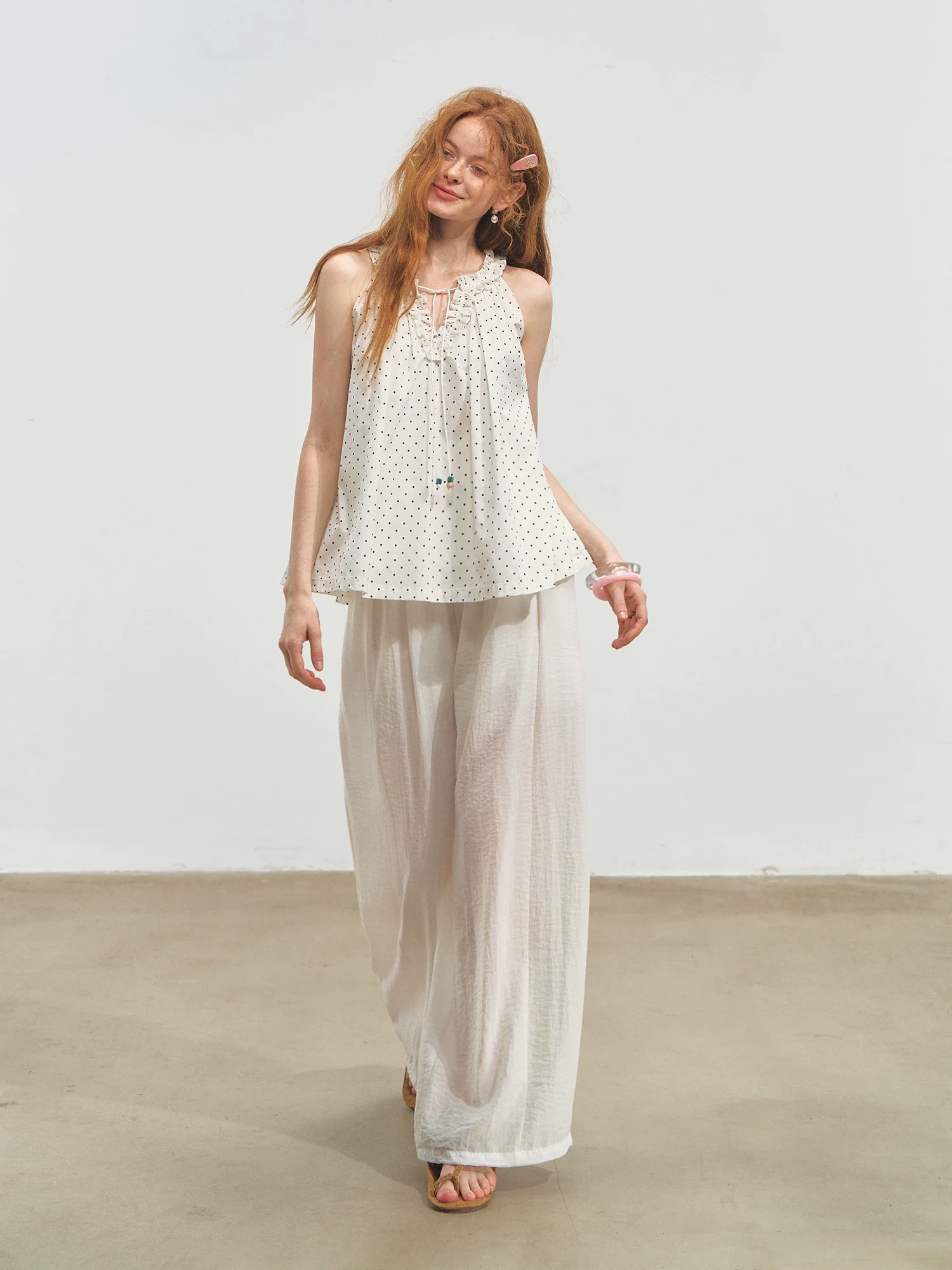 Polka Dot Halter V-neck Tank Top