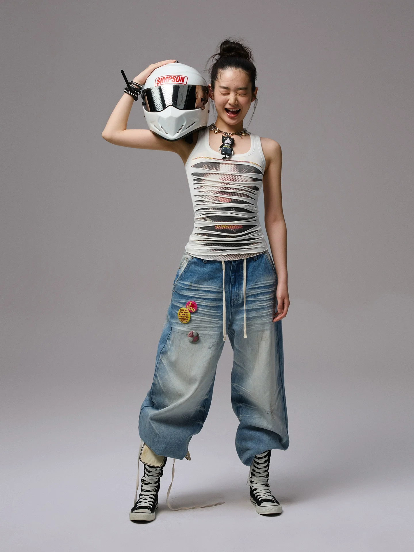 Irregular Hole-Ripped Double-Layer Halter Neck Tank Top