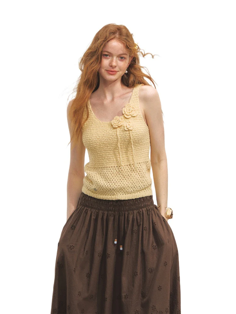 Three-dimensional Handmade Flower Crochet Tank Top