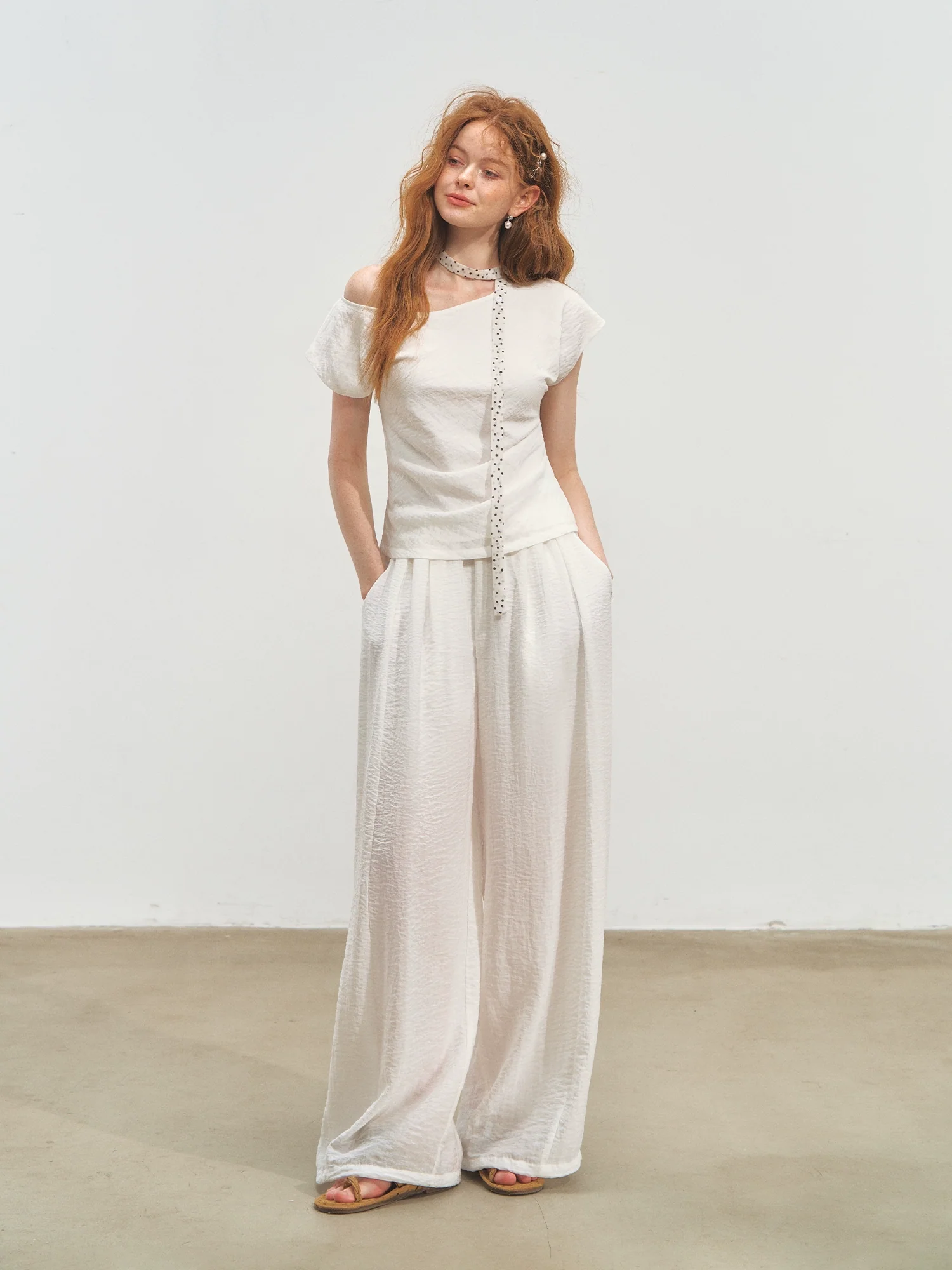 Draped Lazy Asymmetric Shoulder Convertible Top Set