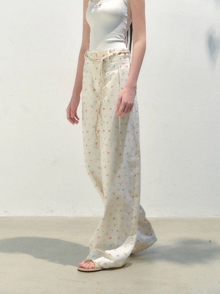 Ocean Print Straight-leg Pants
