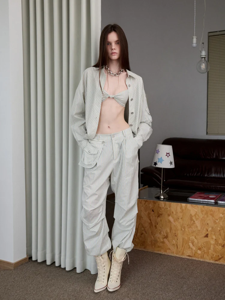 Retro Diagonal Cut Striped Bud Shirt