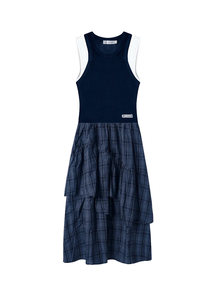 Plaid Asymmetric Sleeveless Vest Dress