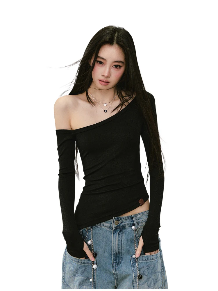 Shimmer Asymmetric Shoulder Irregular T-shirt