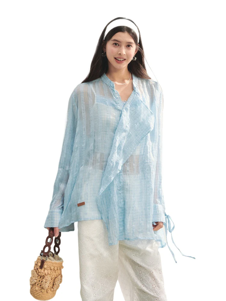 Irregular Cuff Tie-up Sunscreen Shirt