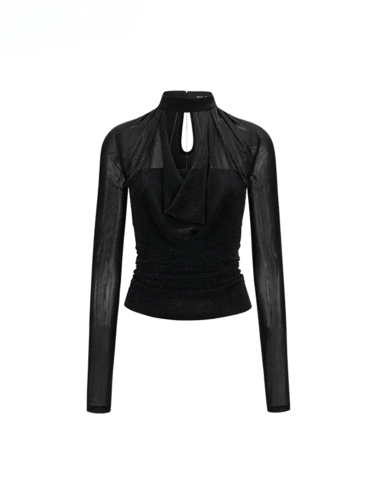 Chain Halter Draped Neck Fitted T-shirt