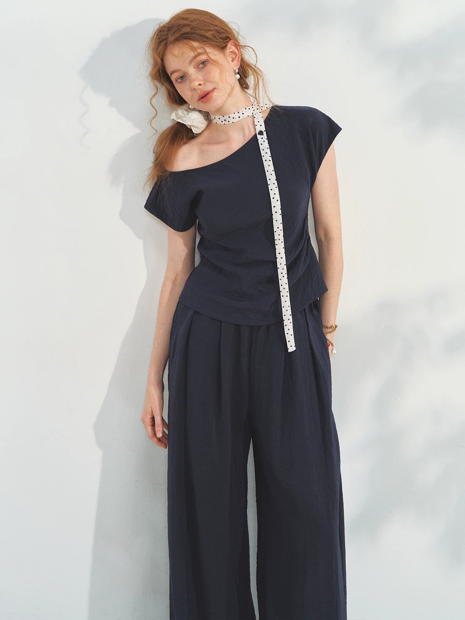 Draped Lazy Asymmetric Shoulder Convertible Top Set