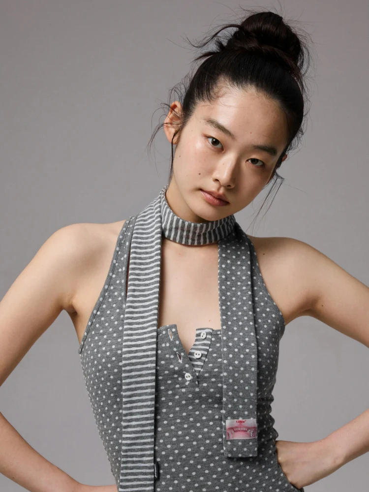 Polka Dot Stripe Double-Sided Tank Top