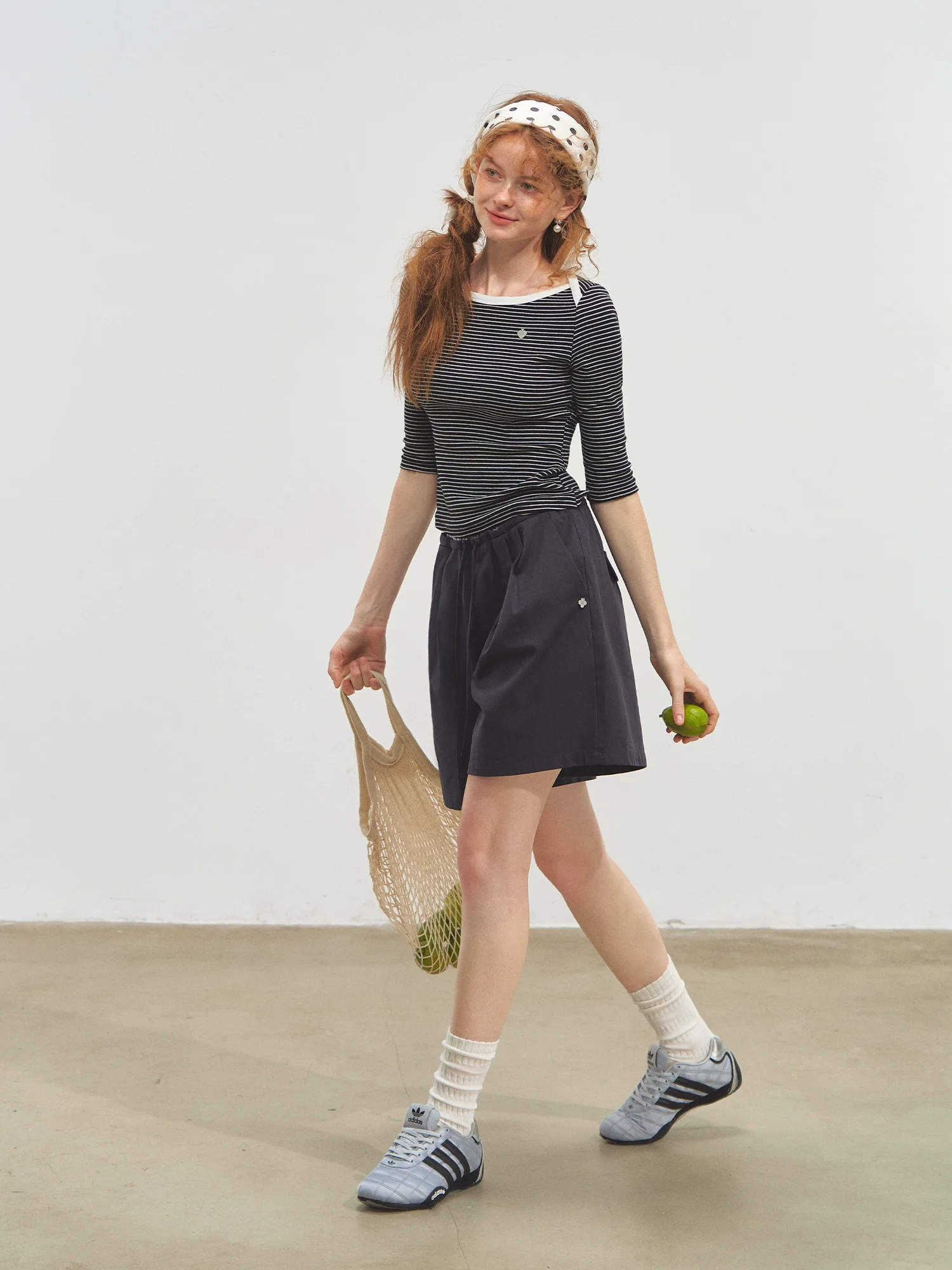 Envelope Neck Mid-sleeve Striped T-Shirt